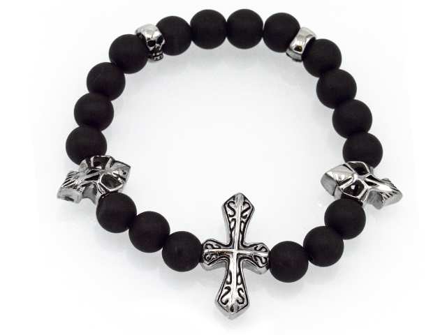 Herrenarmband mit Onyxballs matt und Edelstahlbeads