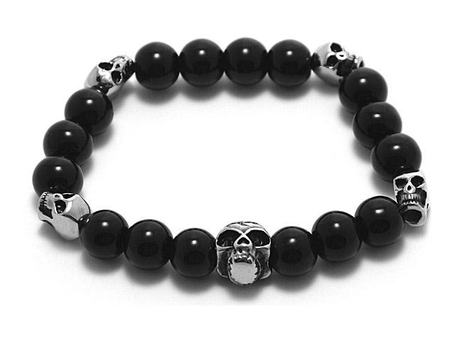Armband mit Onyxballs und 5 Skulls