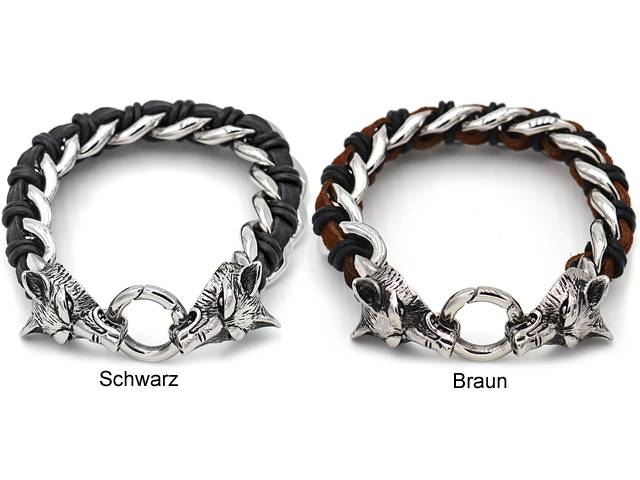 Edelstahlarmband "Wolf" mit Leder