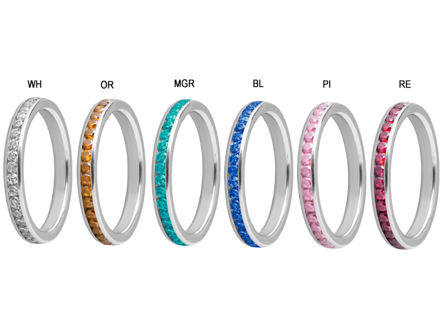 SS316L STEEL RING W.SWAROVSKI GEMS 2MM