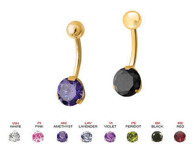 SS316L GOLD PVD STEEL  BANANA WITH 10MM ROUND CZ (PRONG SET)