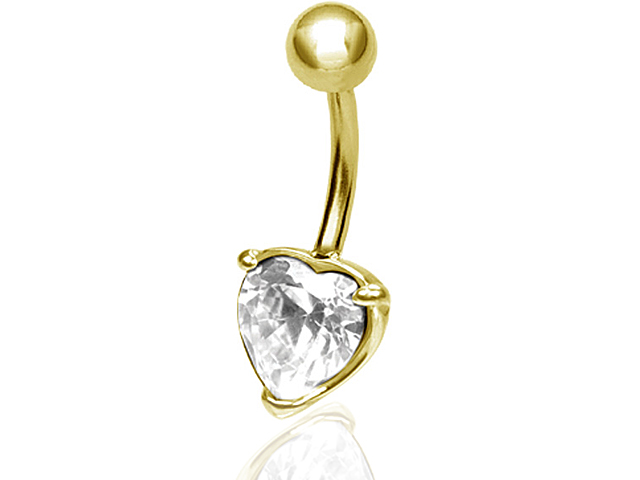 GOLD BANANA WITH 8MM HEART CUBIC ZIRCONIA (PRONG SET)