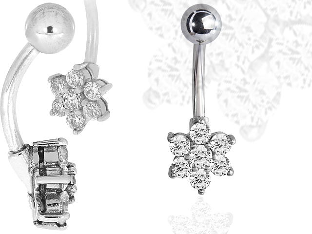 SS316L CUBIC ZIRCONIA FLOWER BANANA