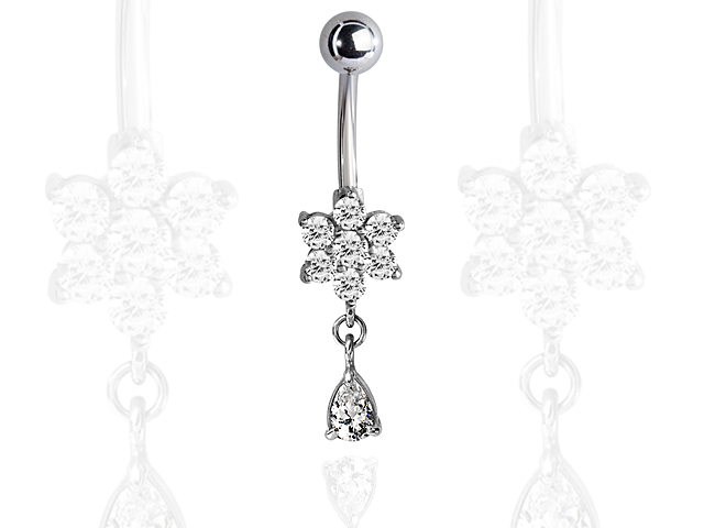 SS316L CUBIC ZIRCONIA FLOWER AND DANGLING DROP BANANA