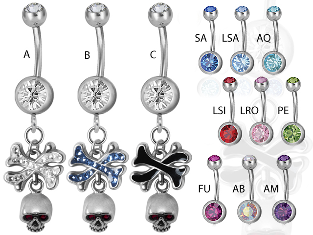 SS316L DANGLING DOUBLE JEWELLED BANANA (GLOSS FINISH)