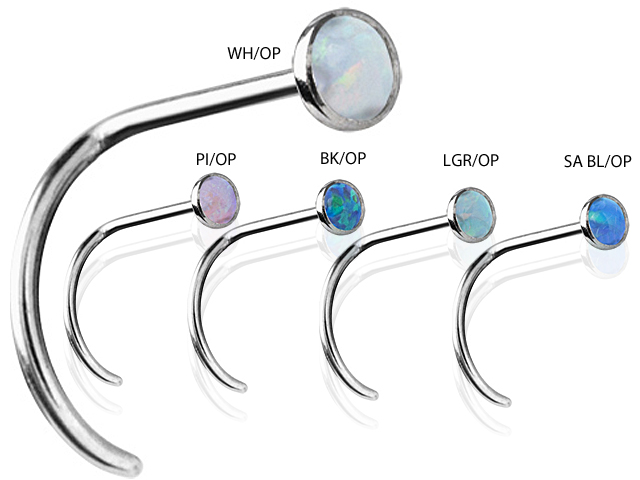 SS316L OPAL CABOCHON CURVED NOSESTUDS (BEZEL SET)