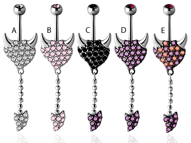 TITANIUM SWAROVSKI GEMS DEVILHEART DANGLING BANANA (PAVE)