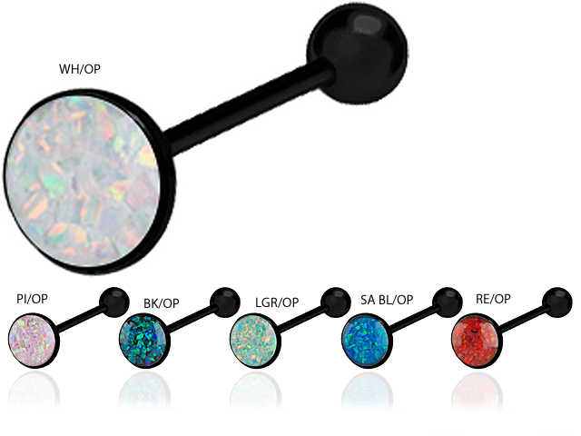 SS316L BLACK PVD BARBELLS W.OPAL 8MM FLAT CUP (GLOSS FINISH)