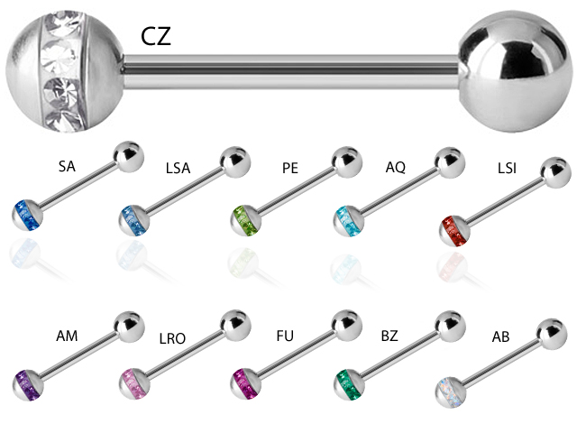 SS316L JEWELLED CRYSTAL ORBIT BALL BARBELL (GLOSS FINISH)