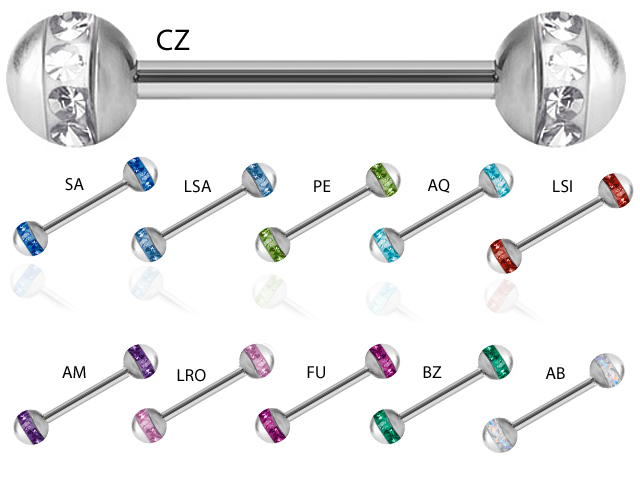 SS316L DOUBLE JEWELLED CRYSTAL ORBIT BALL BARBELL (GLOSS FINISH)