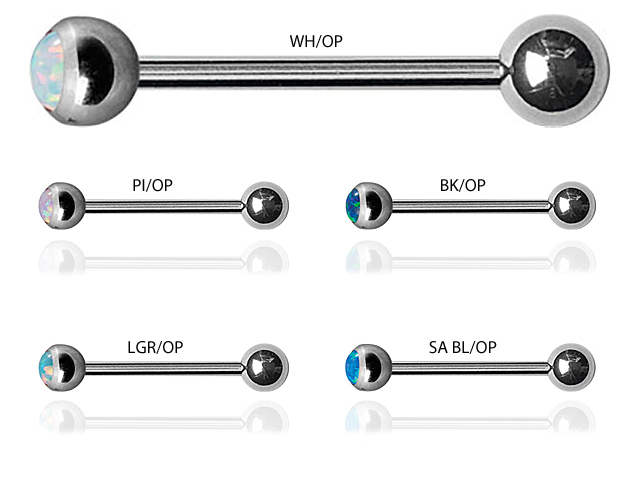 SS316L BARBELL WITH SYNTHETHIC OPAL BALLS (5MM/14GA)