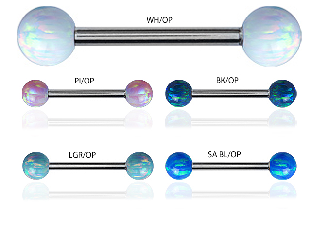 SS316L BARBELL WITH DOUBLE SYNTHETHIC OPAL BALLS (5MM/14GA)