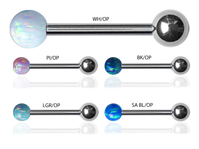 SS316L BARBELL WITH SYNTHETHIC OPAL BALLS (5MM/14GA)