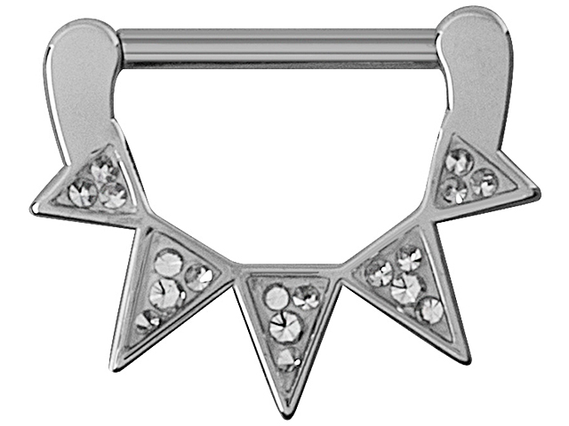SS316L JEWELLED NIPPLE CLICKER CRYSTAL SPIKES (GLOSS FINISH)