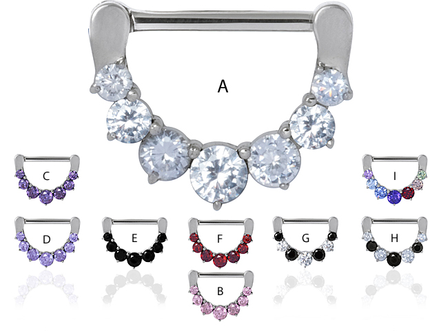 SS316L JEWELLED NIPPLE CLICKER SHIELD ( CZ PRONGS SETTING )
