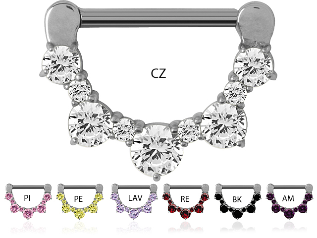 SS316L JEWELLED NIPPLE CLICKER SHIELD ( CZ PRONGS SETTING )