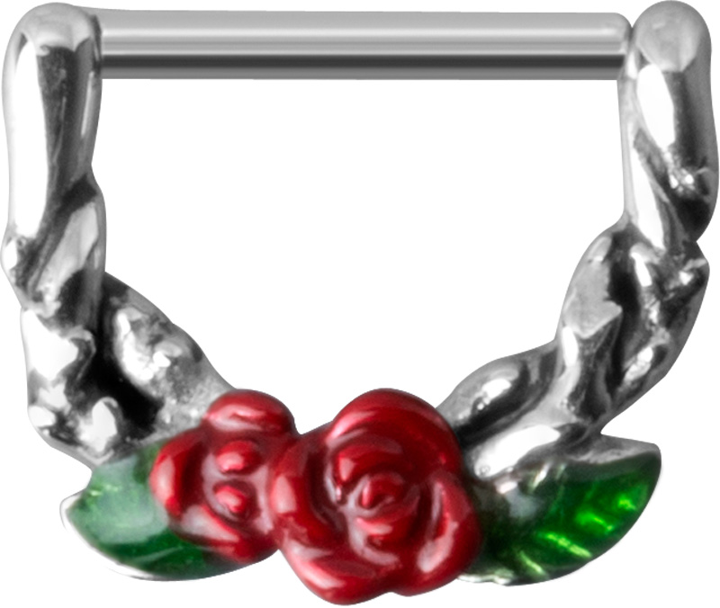SS316L CASTING NIPPLE CLICKER SHIELD ( ENAMEL ROSES )