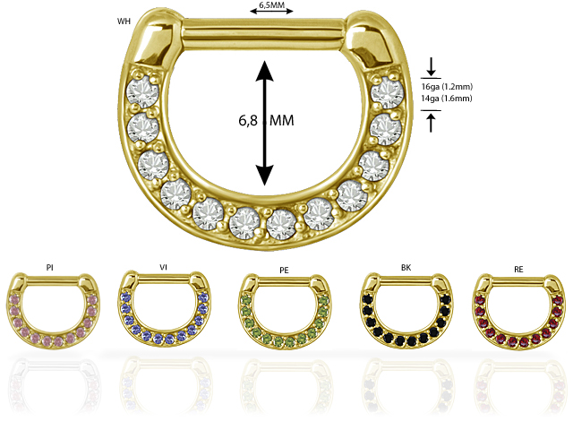 GOLD PVD SEPTUM CLICKER RING W. CZ (SETTING)