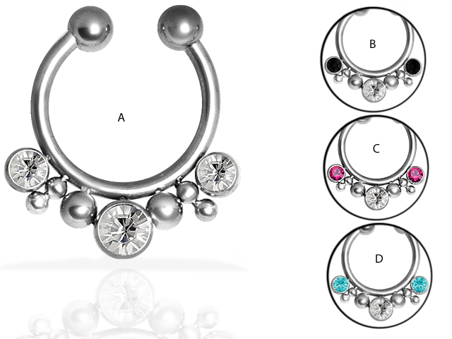 SS316L STEEL JEWELLED FAKE SEPTUM RINGS