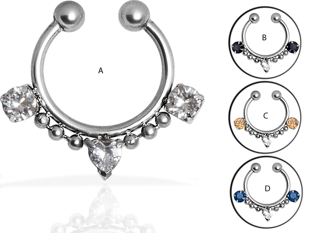 SS316L STEEL JEWELLED FAKE SEPTUM RINGS