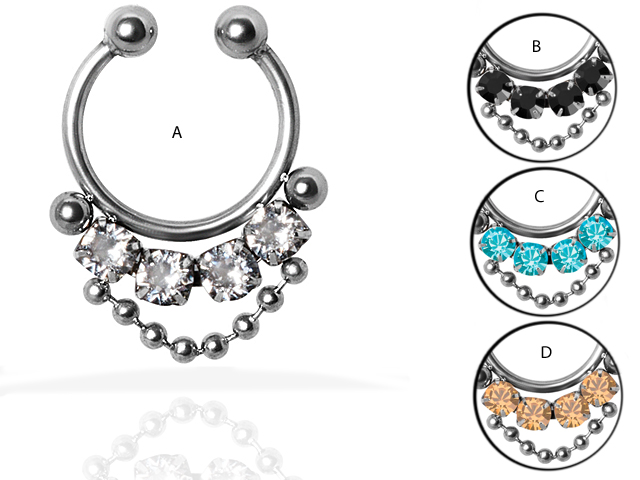 SS316L STEEL JEWELLED FAKE SEPTUM RINGS