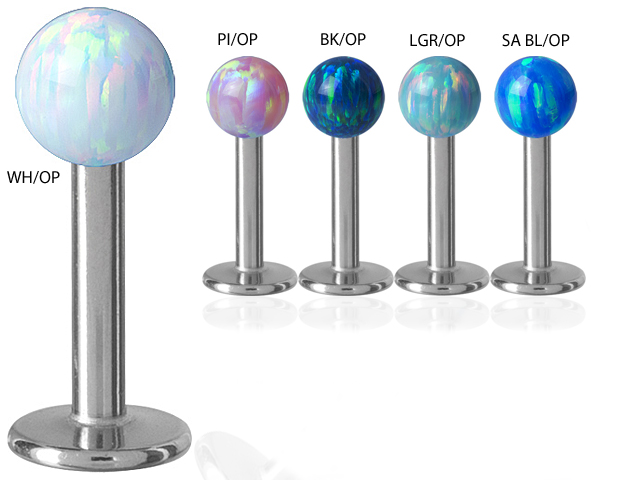 SS316L LABRET WITH SYNTHETHIC OPAL BALLS (3MM/16GA)