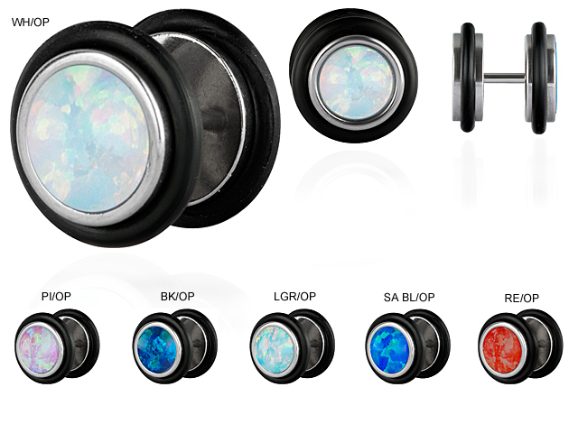 SS316L WITH SYNTHETIC OPAL FAKE PLUGS 08MM