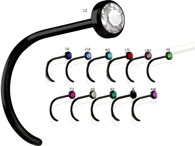 BLACK STEEL JEWELLED NOSESTUDS