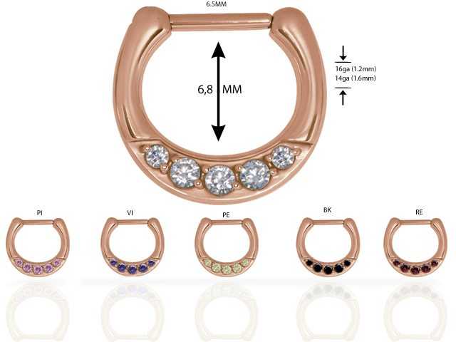 ROSE GOLD PVD STEEL SEPTUM CLICKER RING W. CZ (SETTING)