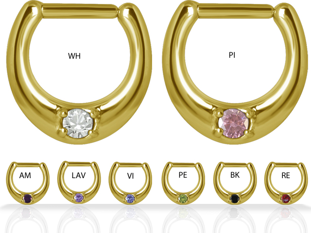 GOLD PVD SEPTUM CLICKER RING W. CZ (SETTING)