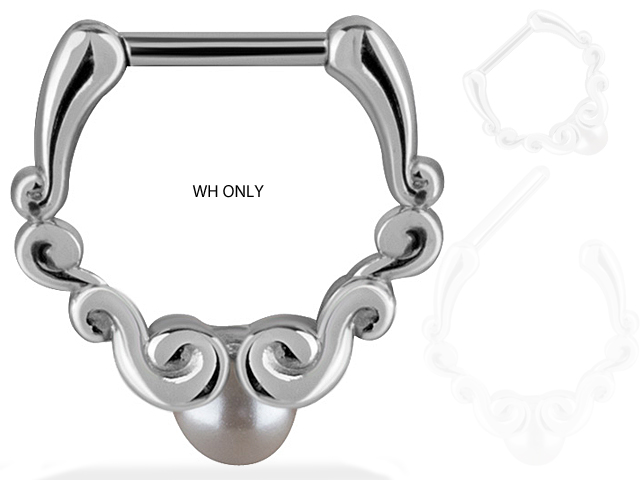 SS316L CASTING JEWELLED SEPTUM CLICKER (4MM PEARL)