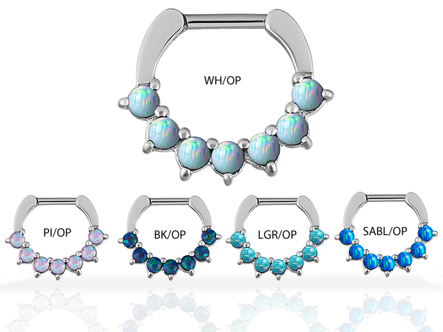 SS316L JEWELLED SEPTUM CLICKER W. SYNTHETHIC OPAL