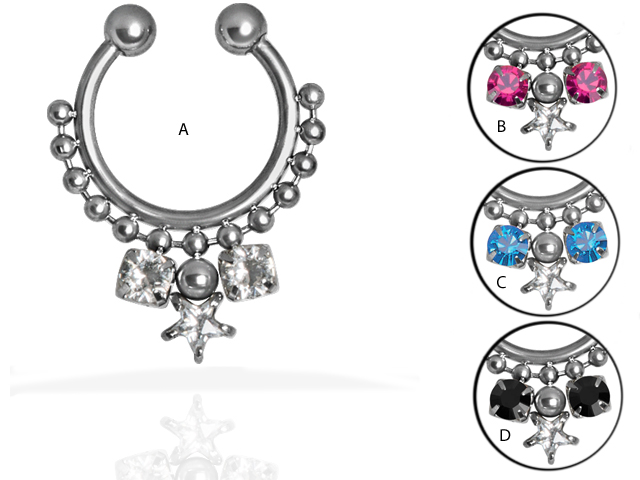 SS316L STEEL JEWELLED FAKE SEPTUM RINGS