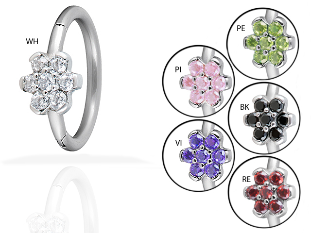 SS316L FLOWER HINGE RING (CUBIC ZIRCONIA, PRONG SETTING)