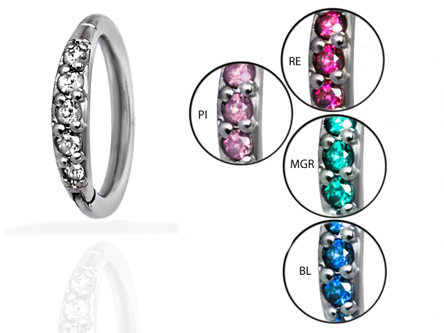 SS316L JEWELLED HINGED RING W. SWAROVSKI ZIRCONIA (PAVE SETTING)