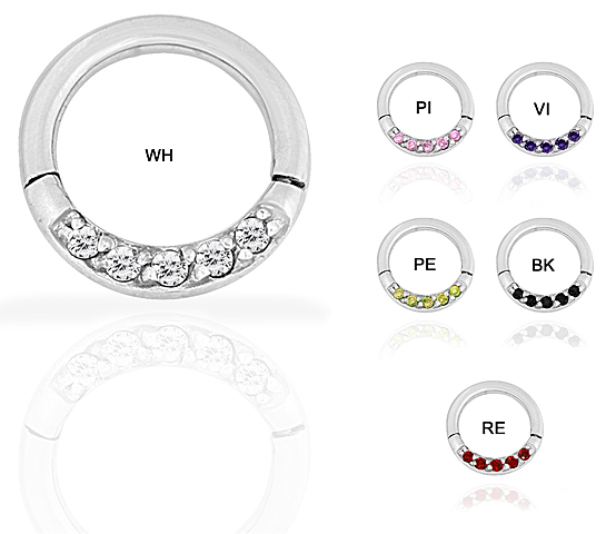 SS316L JEWELLED HINGED RING W. CZ (PAVE SETTING)