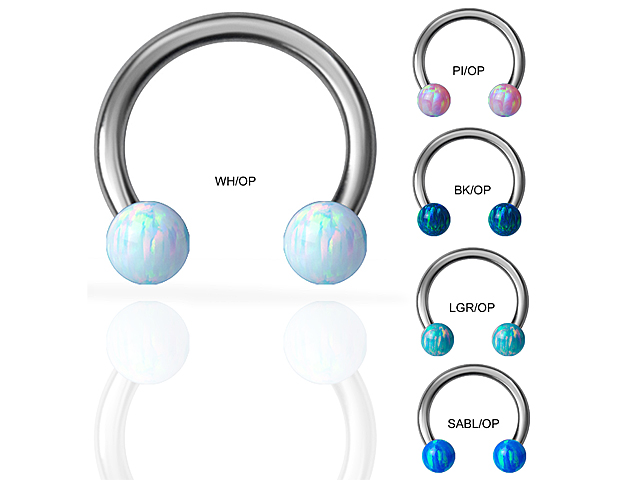 SS316L MICRO CIRCULAR BARBELL W. DOUBLE SYN. OPAL BALLS