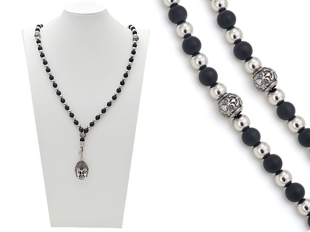 Onyxkette mit Edelstahl "Buddha"