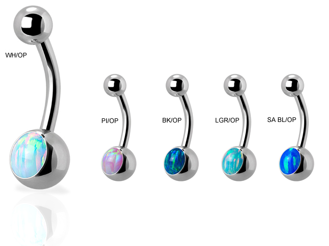 SS316L SINGLE JEWELLED SYNTHETIC OPAL BABY BANANAS