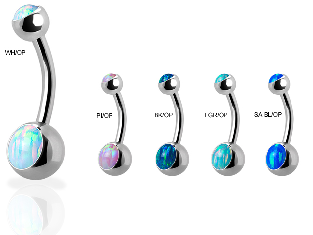 SS316L DOUBLE JEWELLED SYNTHETIC OPAL BABY BANANAS