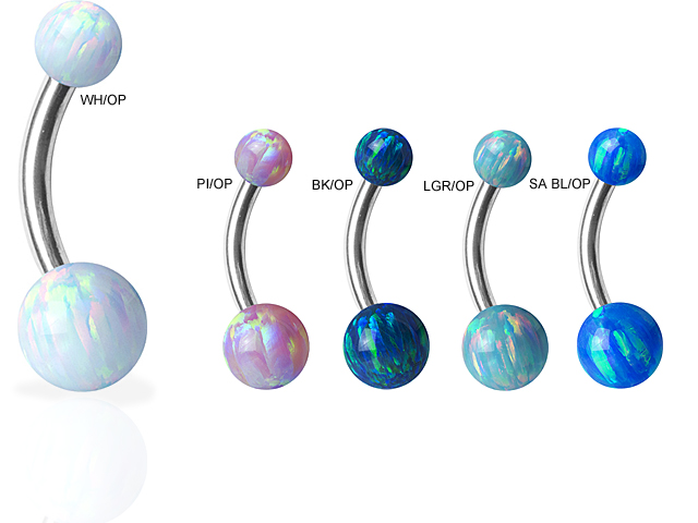 SS316L BANANA WITH DOUBLE SYTHETIC OPAL BALLS (4/6mm/14GA)