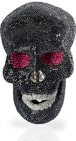 CRYSTAL SKULL SHOWPIECE (JET WITH RUBY EYES)
