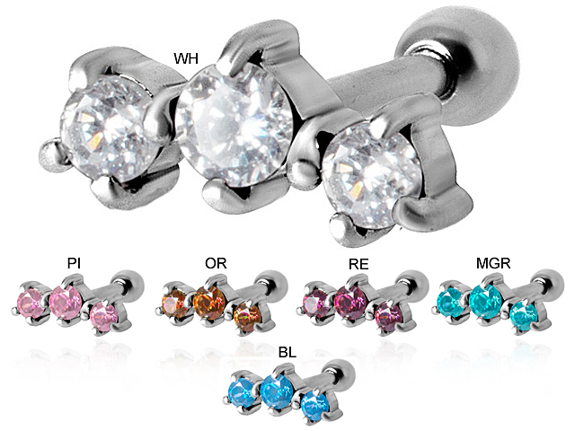 SS316L SWAROVSKI GEMS HELIX BARBELLS (3 CUP SETTING)