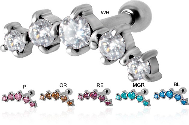 SS316L SWAROVSKI GEMS HELIX BARBELLS (5 CUP SETTING)