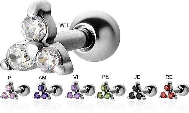 BARBELL W. TRIPLE RD CUBIC ZIRCONIA (PRONG SET)