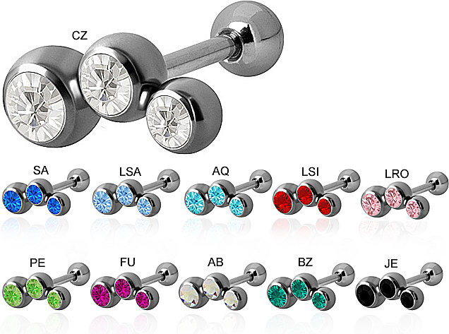 SS316L TRAGUS/HELIX BARBELL W. MICRO JEWELLED BALLS (TRIPLET)