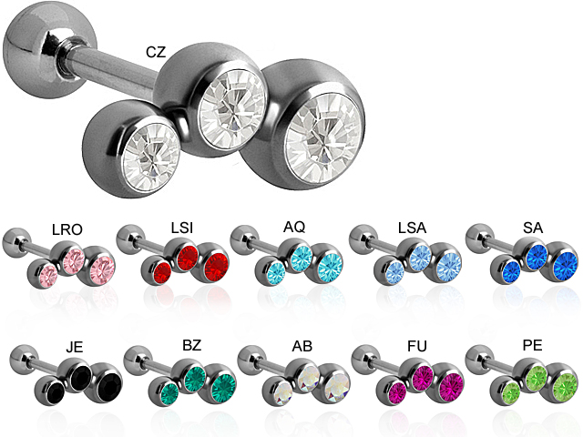 SS316L TRAGUS/HELIX BARBELL W. MICRO JEWELLED BALLS (TRIPLET)