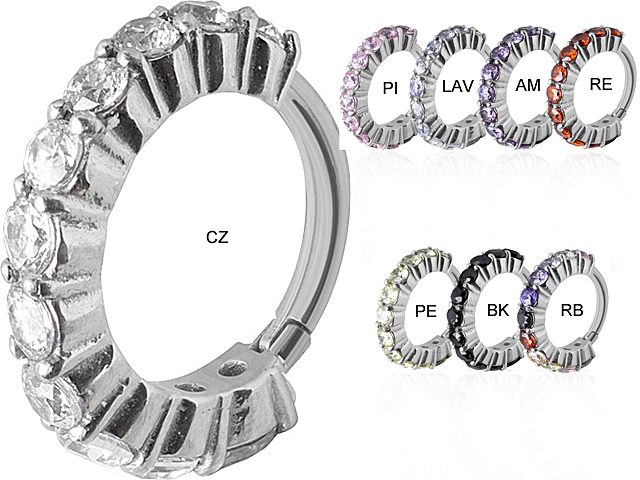SS316L JEWELLED HINGED RING (PRONG SETTING W.CZ)