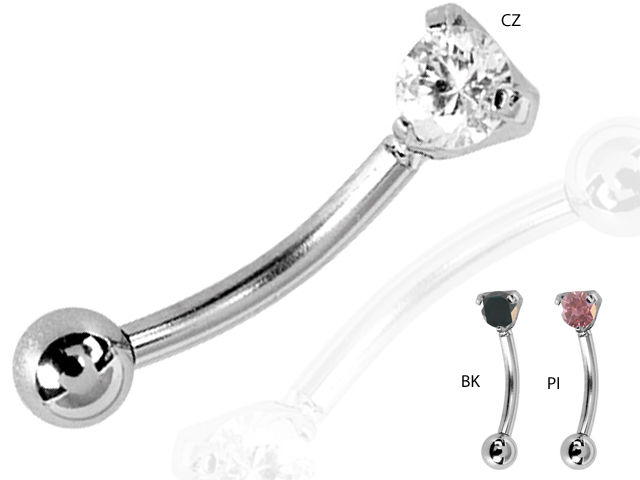 SS316L EYEBROW BANANA W. ROUND CUBIC ZIRCONIA (PRONG SET)