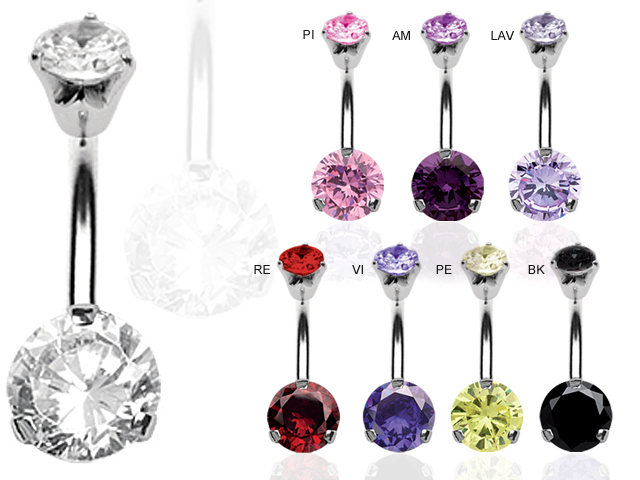 DOUBLE JEWELED SS316L BANANA W. 10&5MM ROUND CZ (PRONG SET)